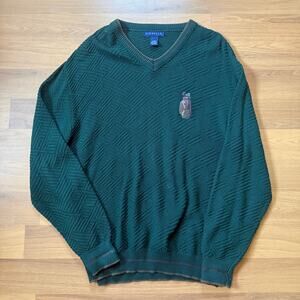 Men's Vintage 90's Pinnacle Green Knit V-Neck Pullover Golf Golfing Sweater Sz L